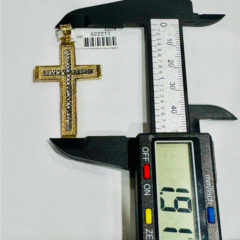 10k Solid Gold two tone Diamond cut Custom Made Cross pendant, Elegant Delicate - Picture 4 of 4